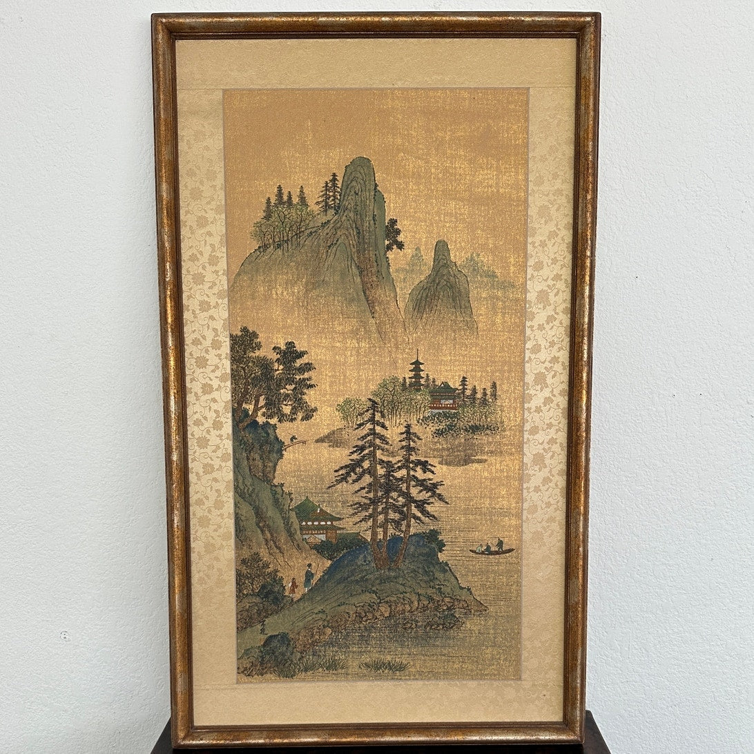 Vintage Framed Asian Landscape Art Prints (Set of 2)