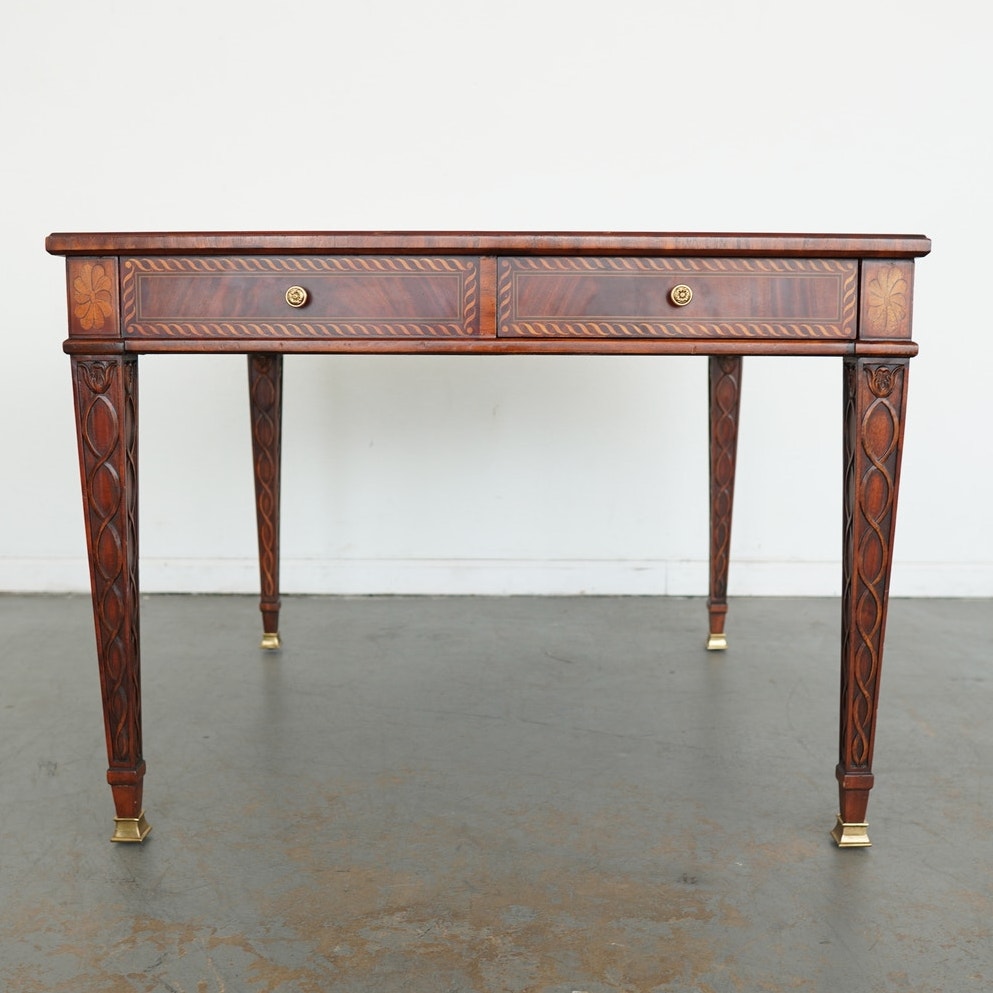 Maitland Smith Green Leather Top Game Table