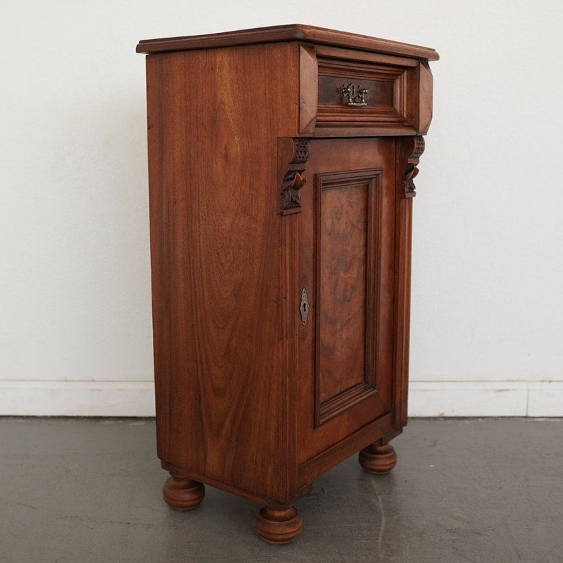 Antique Carved Walnut Bedside Cabinet