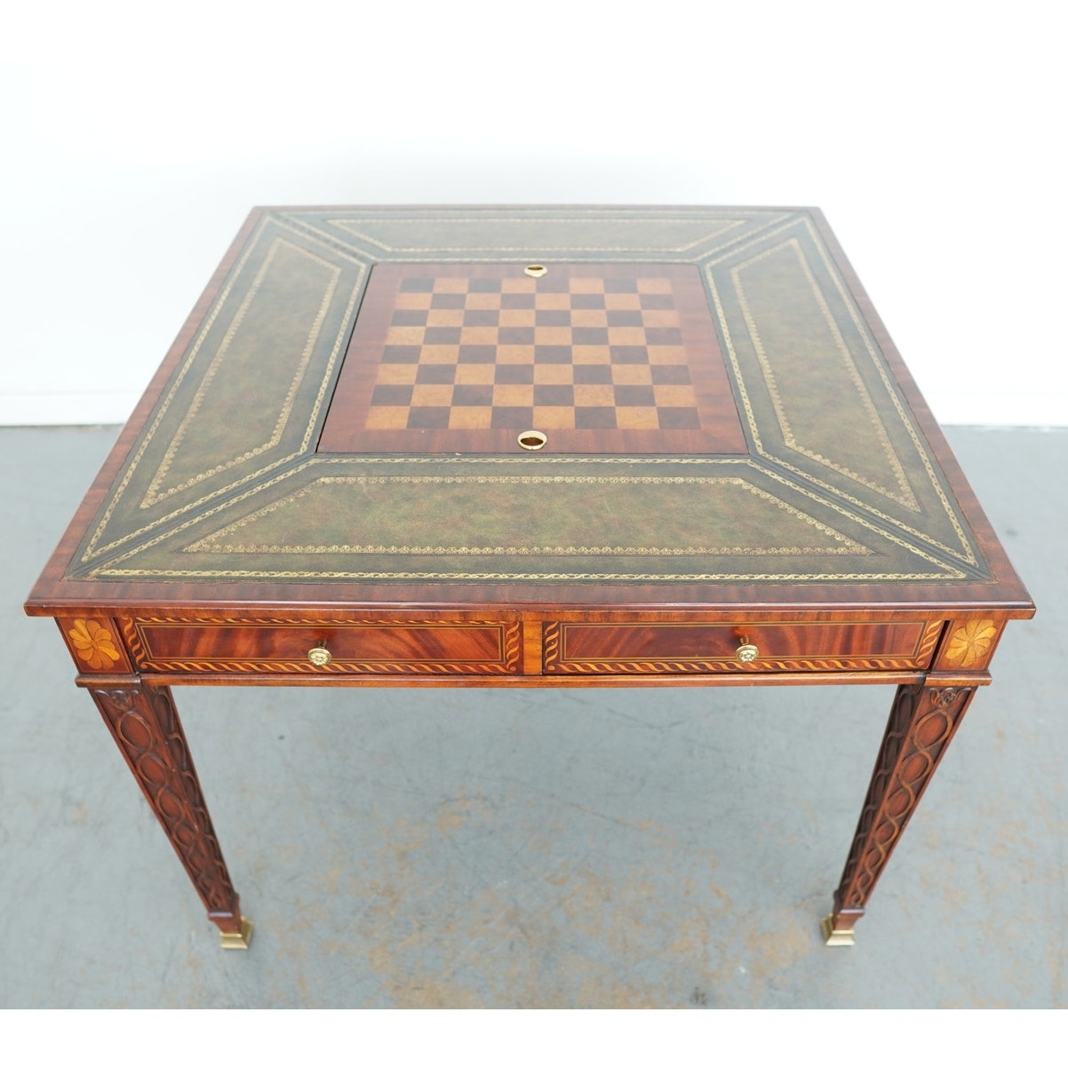 Maitland Smith Green Leather Top Game Table