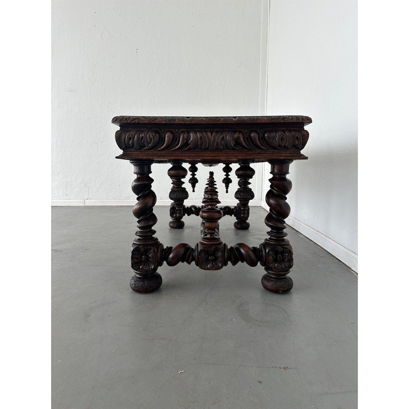 Antique French Hand-Carved Oak Baroque-Style Library Table