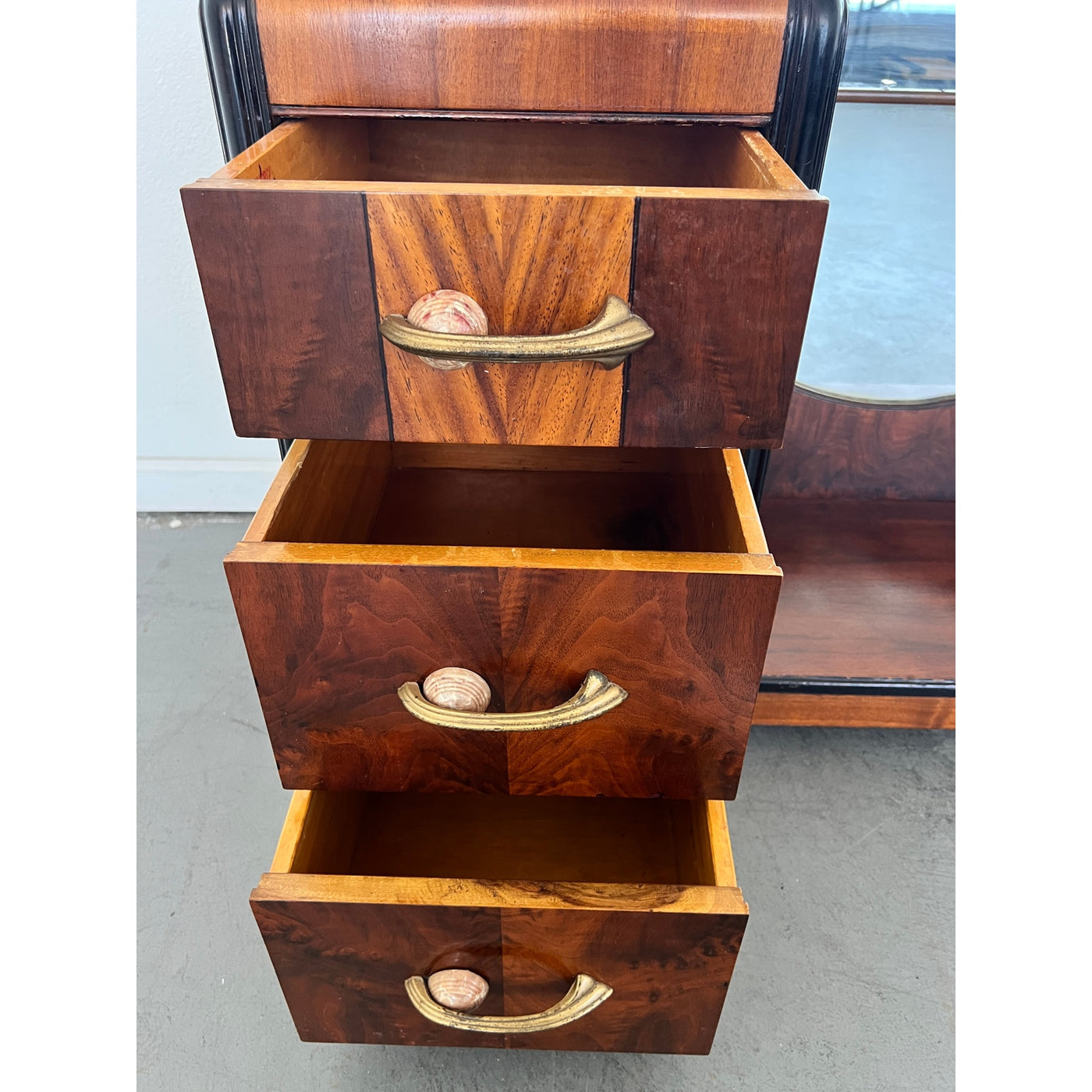 Vintage Doernbecher Furniture Co. Art Deco Waterfall Vanity & Stool