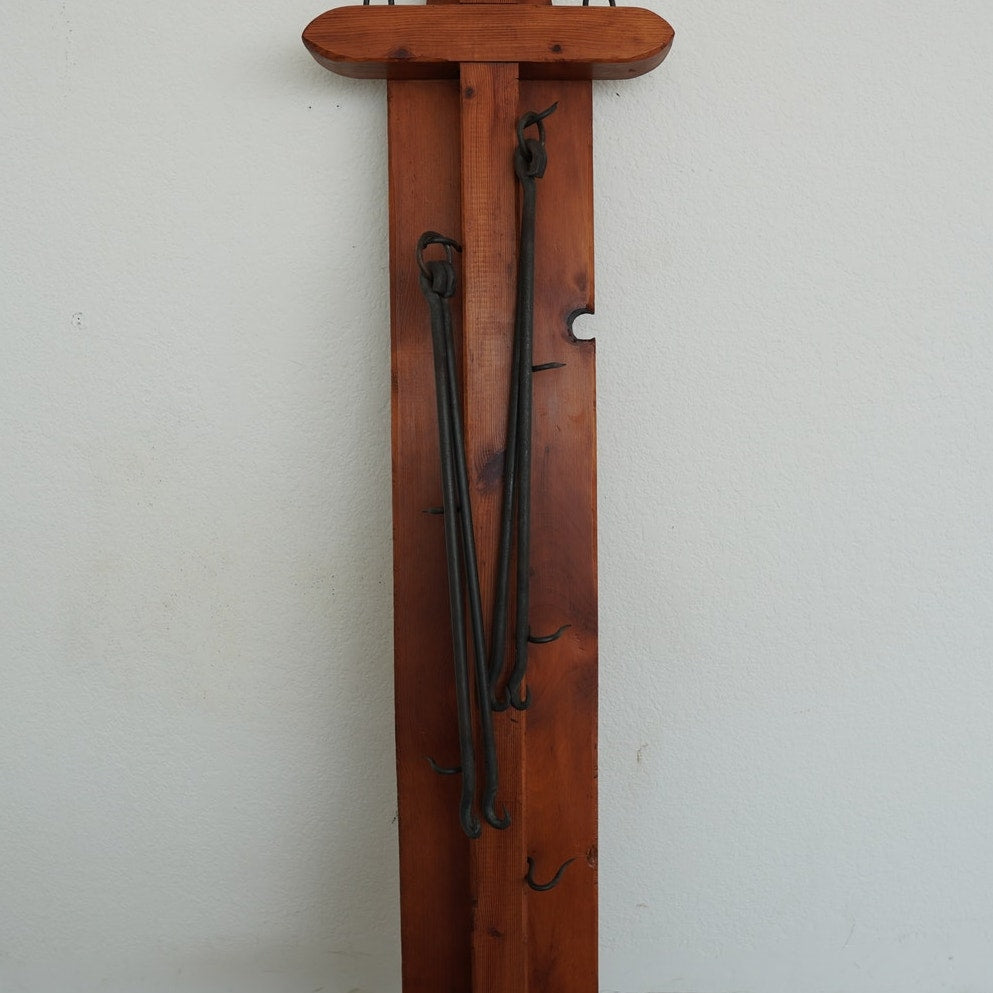 Vintage Rustic Wood & Iron Wall Pot Rack