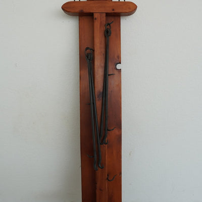 Vintage Rustic Wood & Iron Wall Pot Rack
