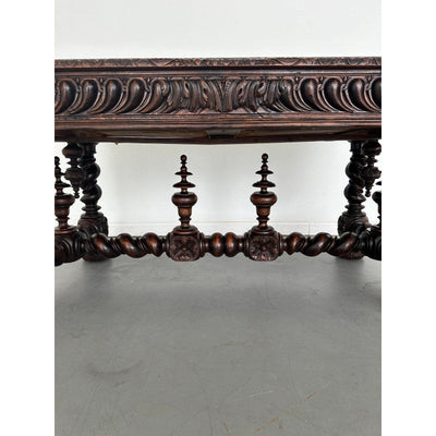 Antique French Hand-Carved Oak Baroque-Style Library Table