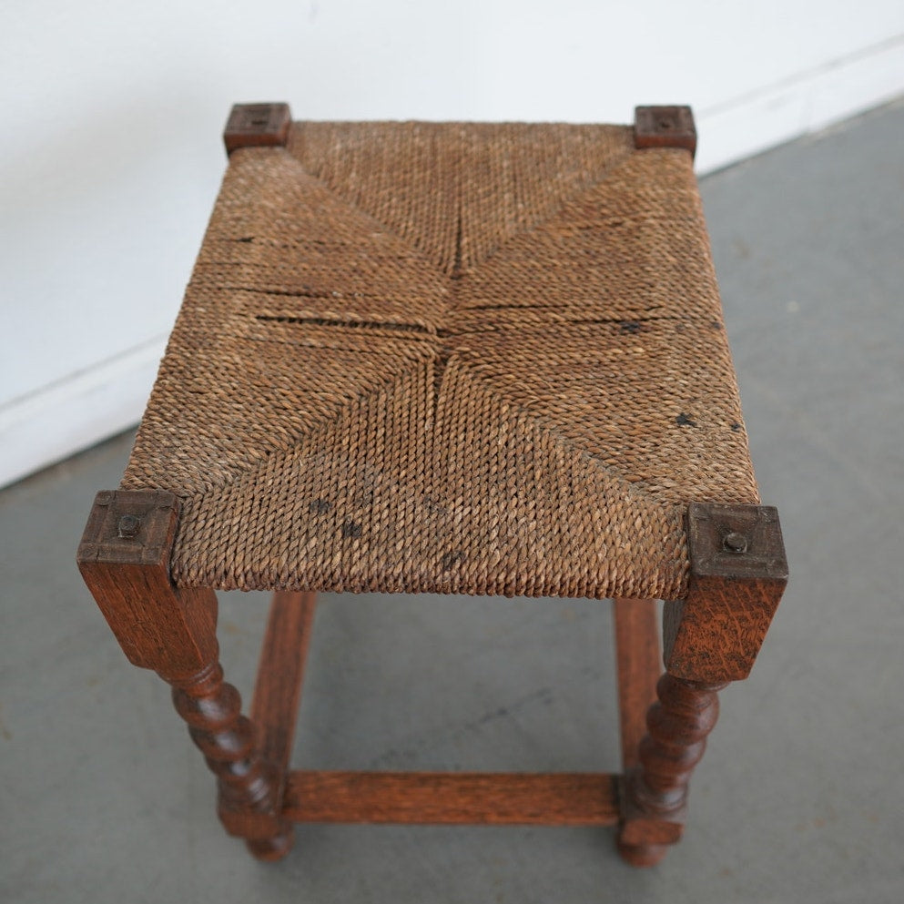 Antique Barley Twist Rush Seat Stool
