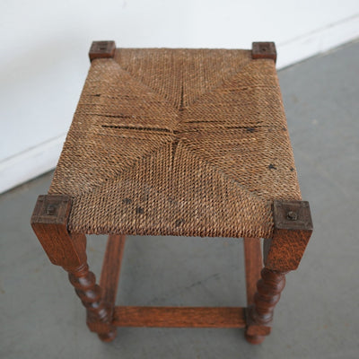 Antique Barley Twist Rush Seat Stool