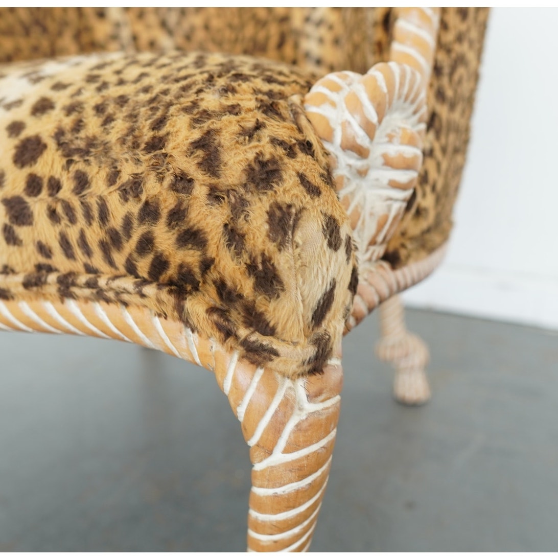 Napoleon III Style Rope-Carved Leopard Print Accent Chair