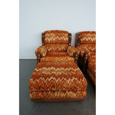 Vintage Riverside Upholstery Lounge Chairs & Ottomans (Set of 4)