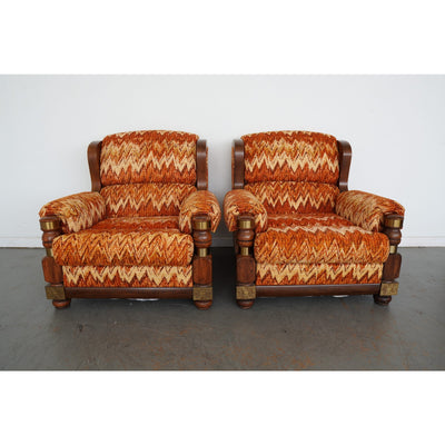 Vintage Riverside Upholstery Lounge Chairs & Ottomans (Set of 4)