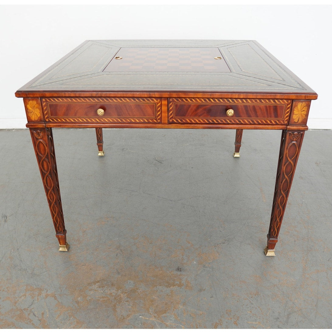 Maitland Smith Green Leather Top Game Table
