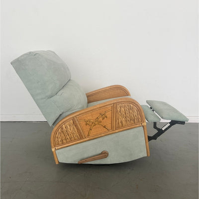 Vintage Rattan Swivel Glider Recliner Green
