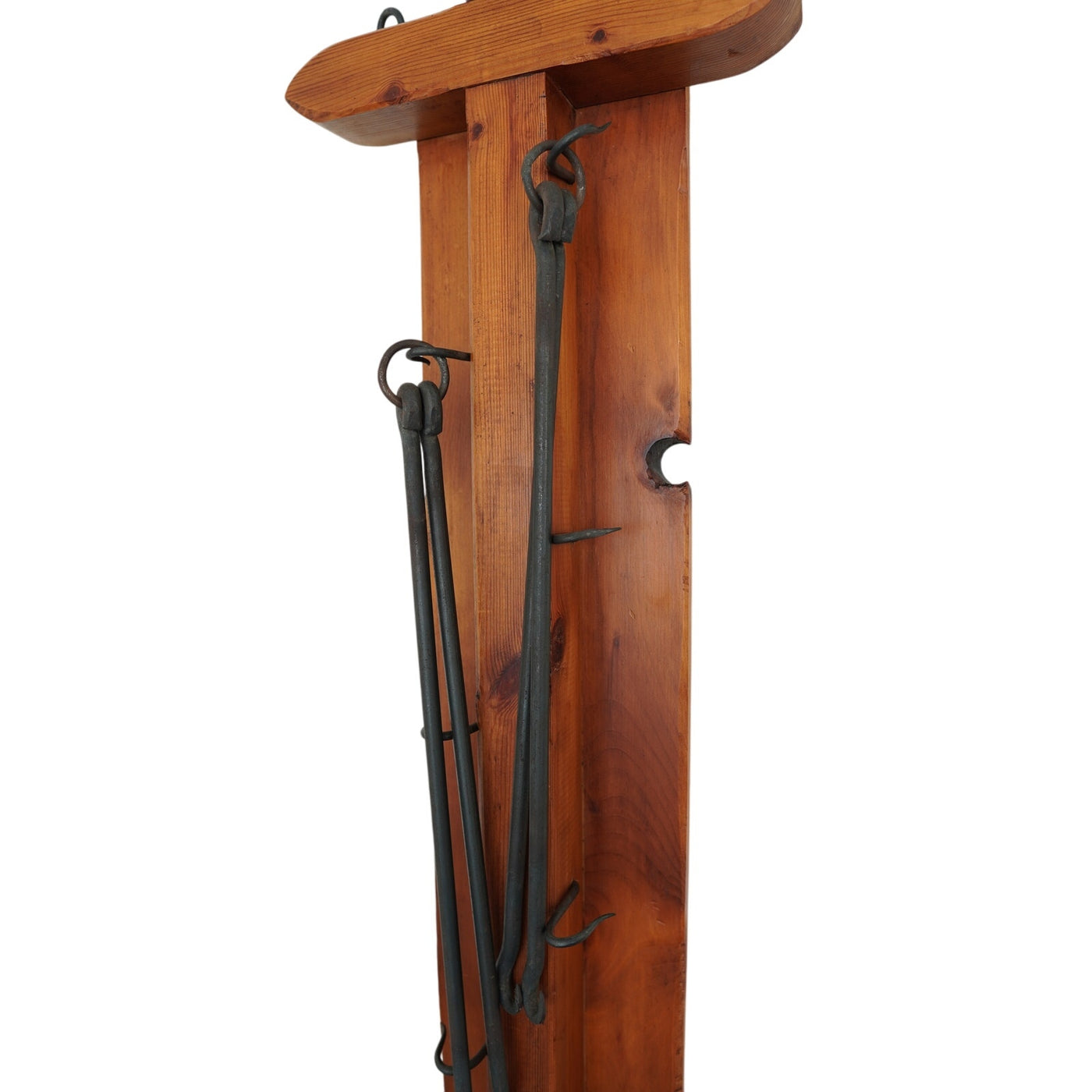 Vintage Rustic Wood & Iron Wall Pot Rack