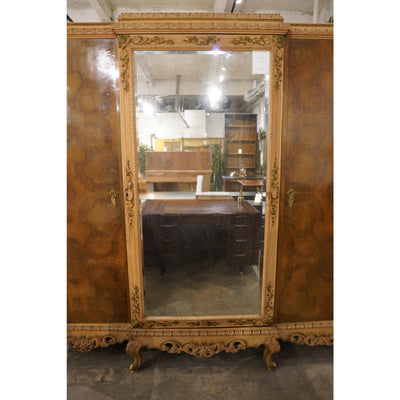 Antique French Rococo Revival Triple Wardrobe Armoire