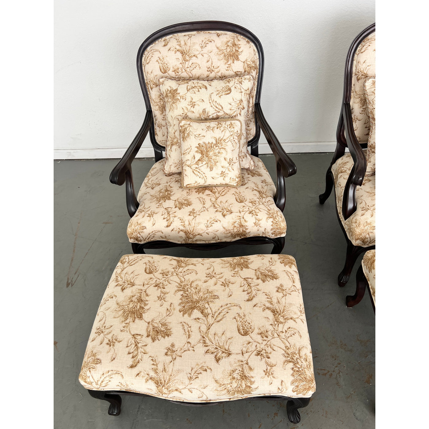 Vintage French Provincial Lounge Chairs & Ottomans (Set of 2)