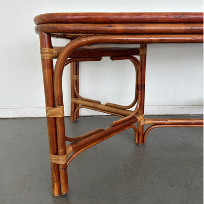 Vintage Rattan & Cane Glass Top Dining Table