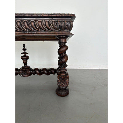 Antique French Hand-Carved Oak Baroque-Style Library Table