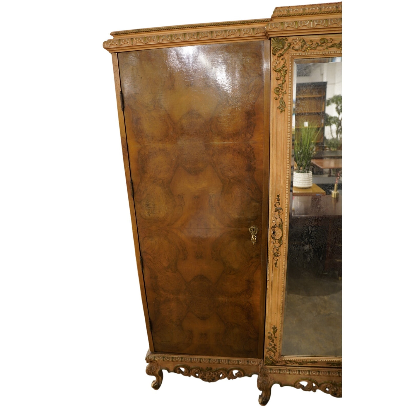 Antique French Rococo Revival Triple Wardrobe Armoire
