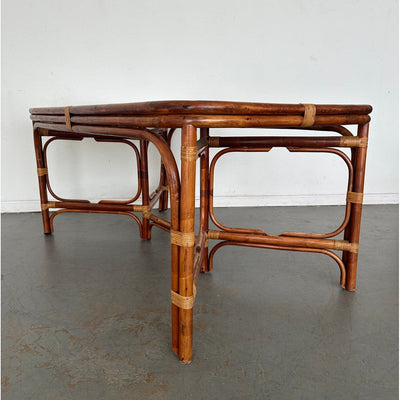Vintage Rattan & Cane Glass Top Dining Table