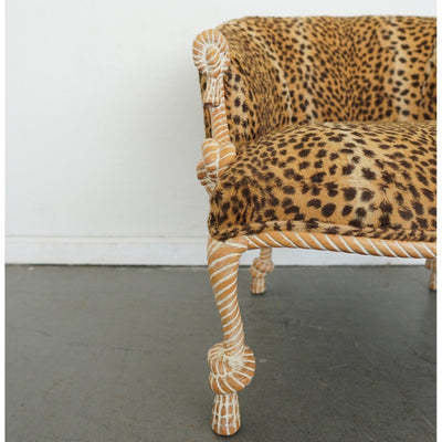 Napoleon III Style Rope-Carved Leopard Print Accent Chair