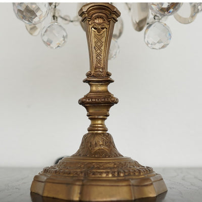 Antique 19th Century French Bronze & Crystal Girandole Lamps (Set of 2)