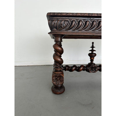 Antique French Hand-Carved Oak Baroque-Style Library Table