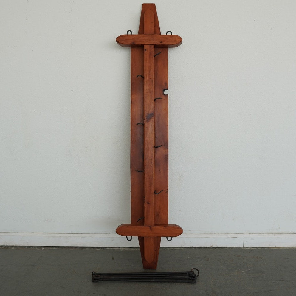 Vintage Rustic Wood & Iron Wall Pot Rack