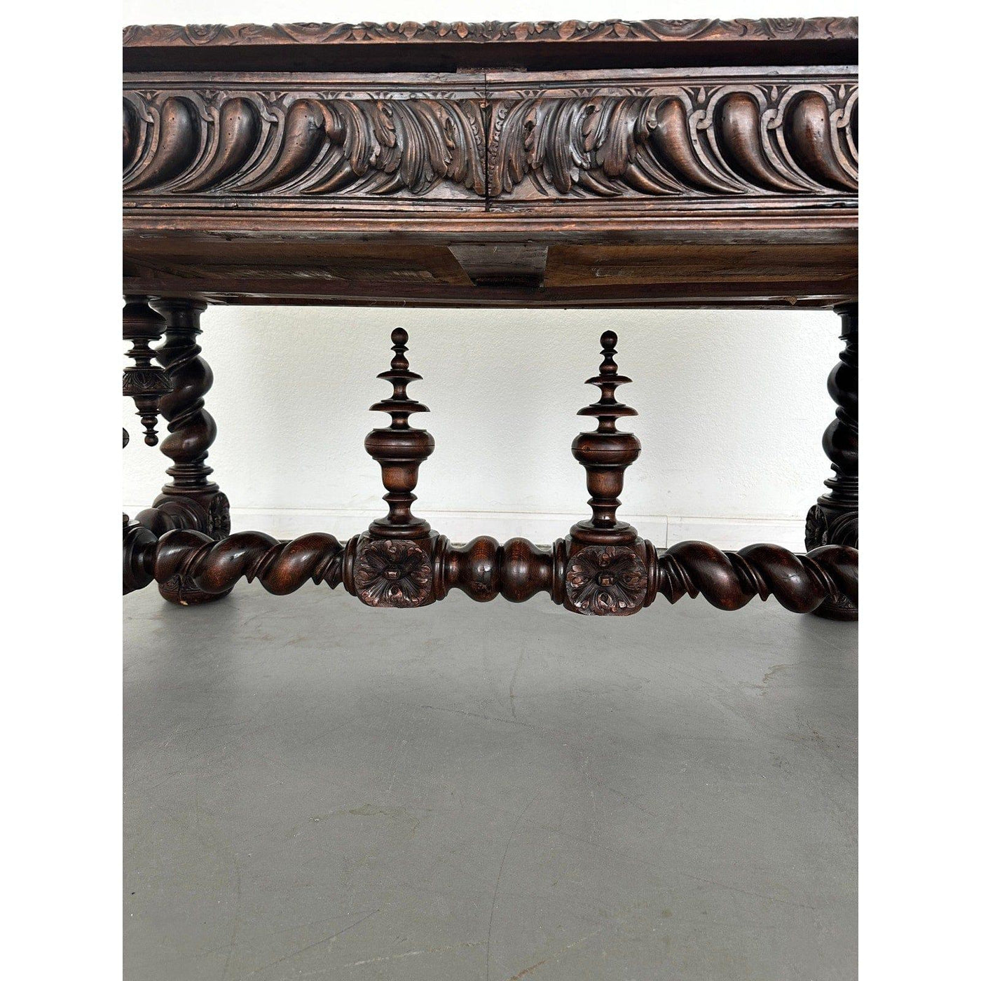 Antique French Hand-Carved Oak Baroque-Style Library Table