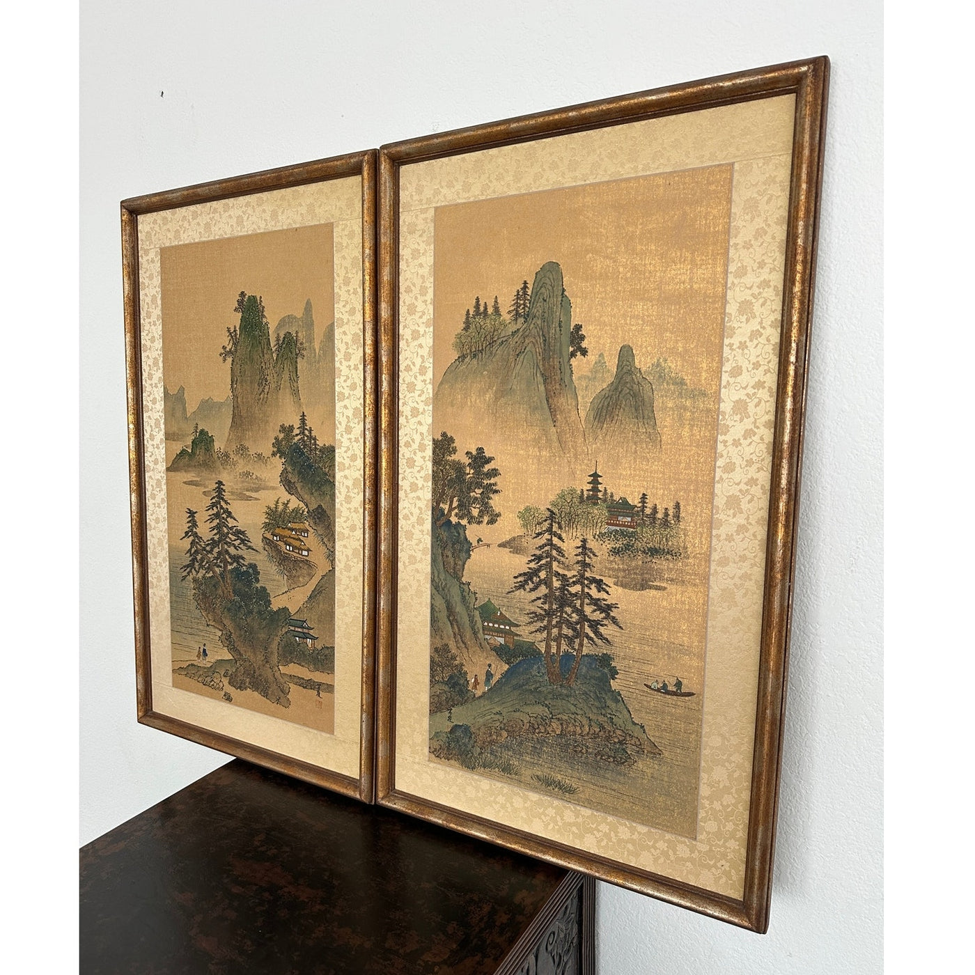 Vintage Framed Asian Landscape Art Prints (Set of 2)