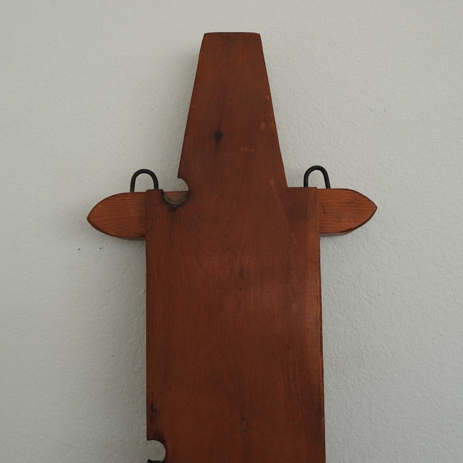 Vintage Rustic Wood & Iron Wall Pot Rack