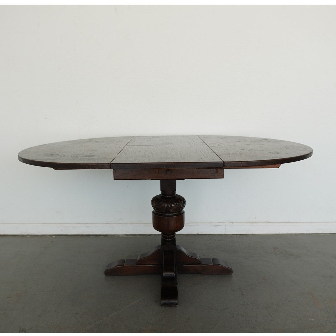 Vintage Jaycee English Oak Extendable Pedestal Dining Table