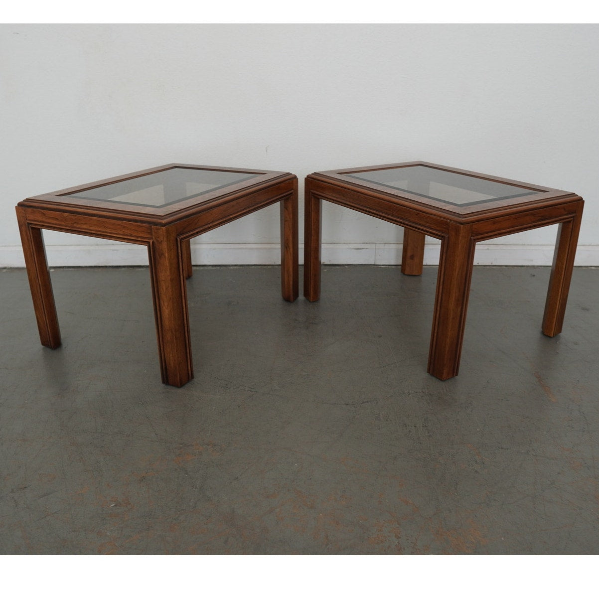 Vintage Drexel Heritage Accolade Collection Glass-Top End Tables (Set of 2)