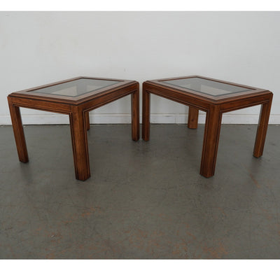 Vintage Drexel Heritage Accolade Collection Glass-Top End Tables (Set of 2)