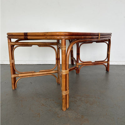 Vintage Rattan & Cane Glass Top Dining Table