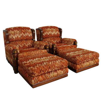 Vintage Riverside Upholstery Lounge Chairs & Ottomans (Set of 4)