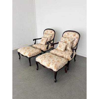 Vintage French Provincial Lounge Chairs & Ottomans (Set of 2)