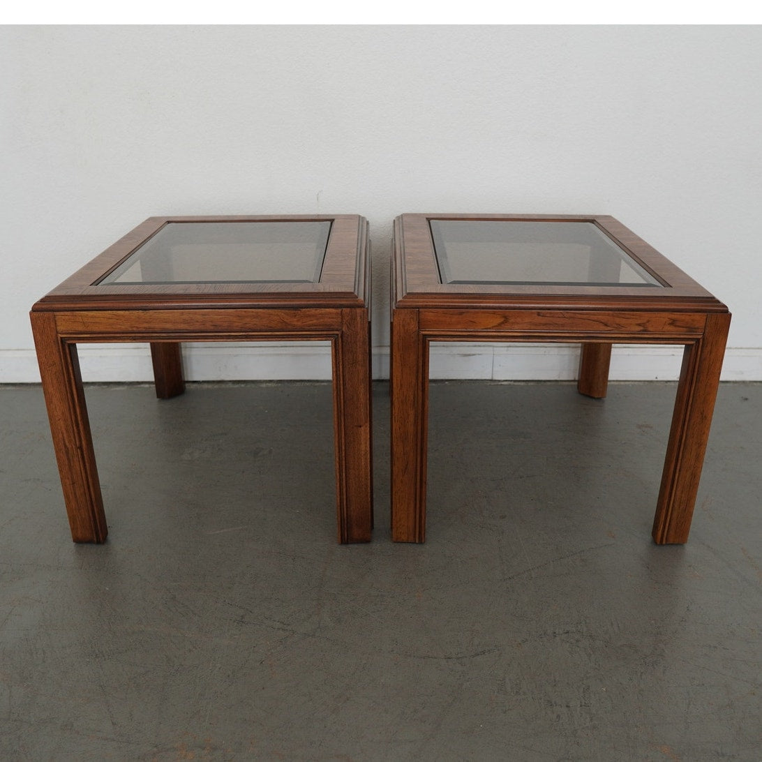 Vintage Drexel Heritage Accolade Collection Glass-Top End Tables (Set of 2)