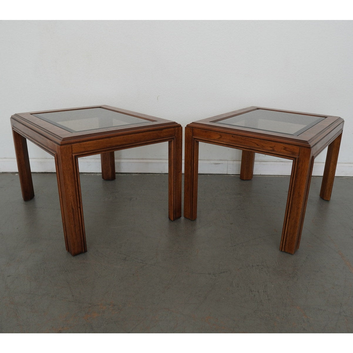 Vintage Drexel Heritage Accolade Collection Glass-Top End Tables (Set of 2)