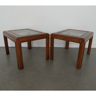 Vintage Drexel Heritage Accolade Collection Glass-Top End Tables (Set of 2)