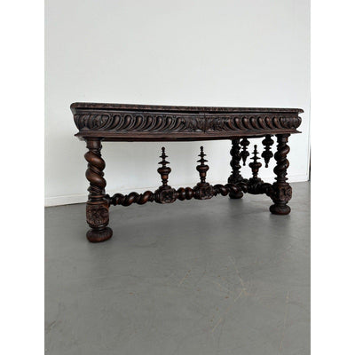 Antique French Hand-Carved Oak Baroque-Style Library Table