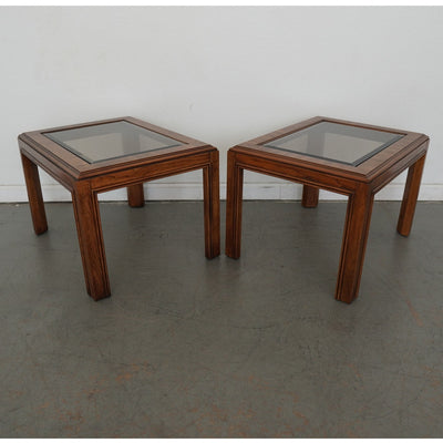 Vintage Drexel Heritage Accolade Collection Glass-Top End Tables (Set of 2)