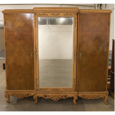 Antique French Rococo Revival Triple Wardrobe Armoire