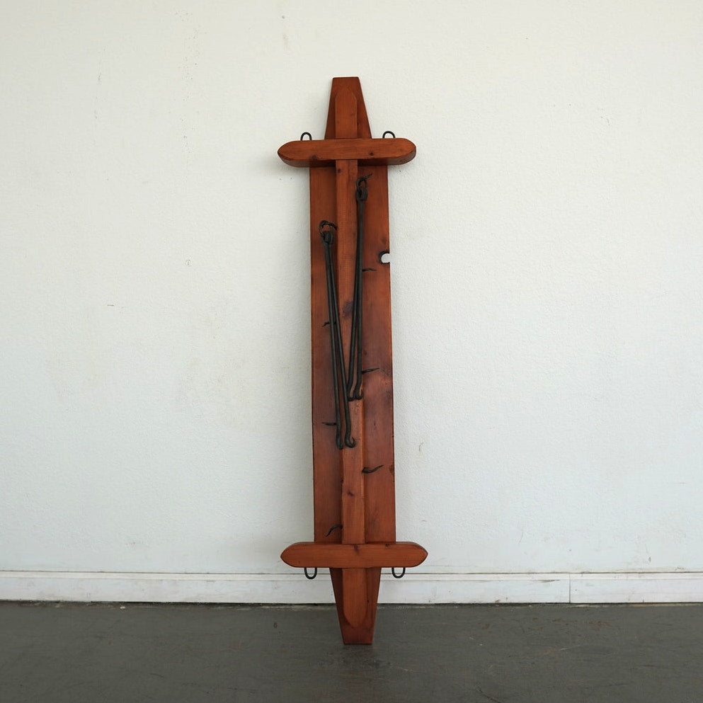 Vintage Rustic Wood & Iron Wall Pot Rack