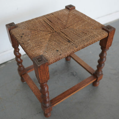 Antique Barley Twist Rush Seat Stool