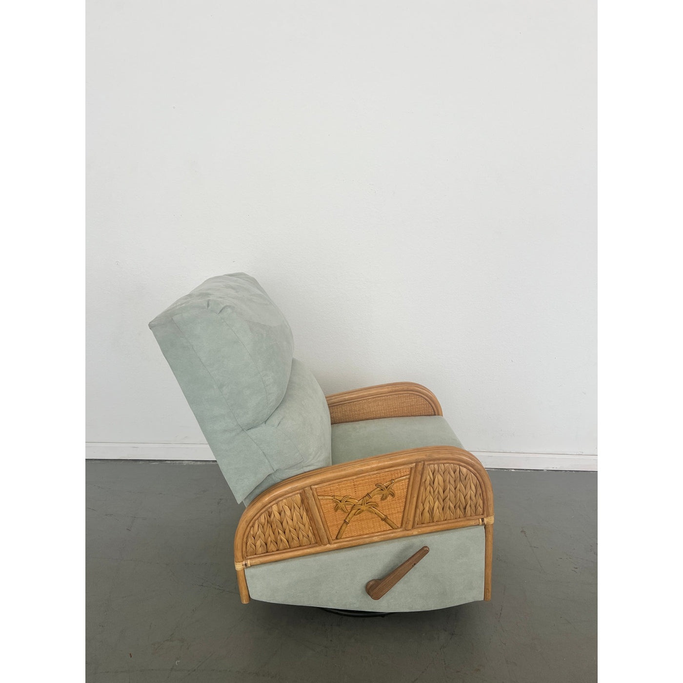 Vintage Rattan Swivel Glider Recliner Green