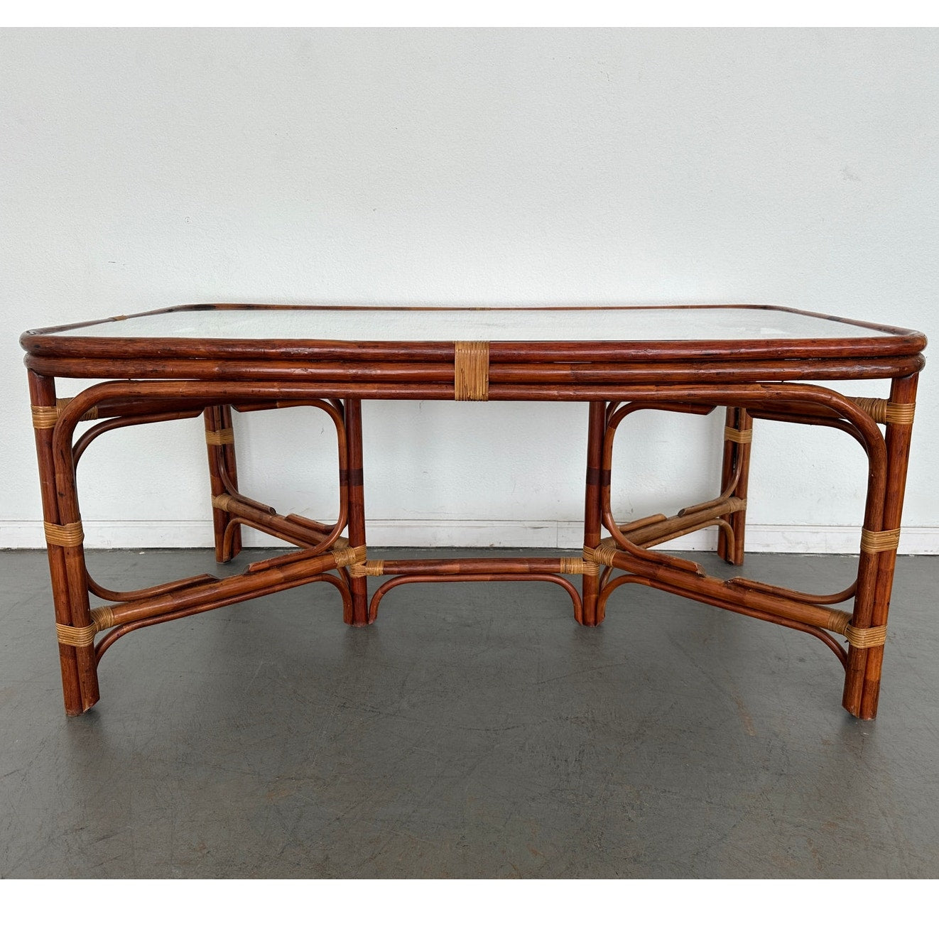 Vintage Rattan & Cane Glass Top Dining Table