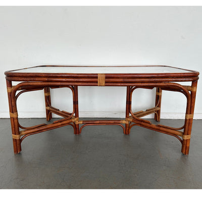 Vintage Rattan & Cane Glass Top Dining Table